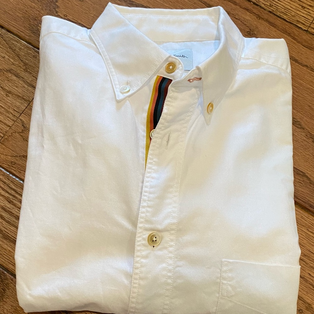 Mens Paul Smith button down white artist stripe shirt size large made in Italy